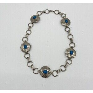 Vintage Silver & Turquoise Medallion Coin Necklace
